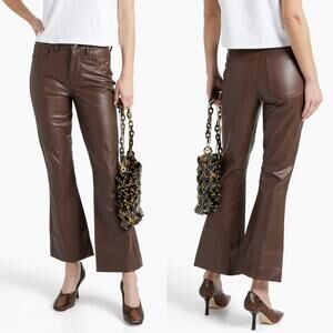 NEW Veronica Beard Carson Faux Stretch-Leather Flared Pants in Chocolate Size 23